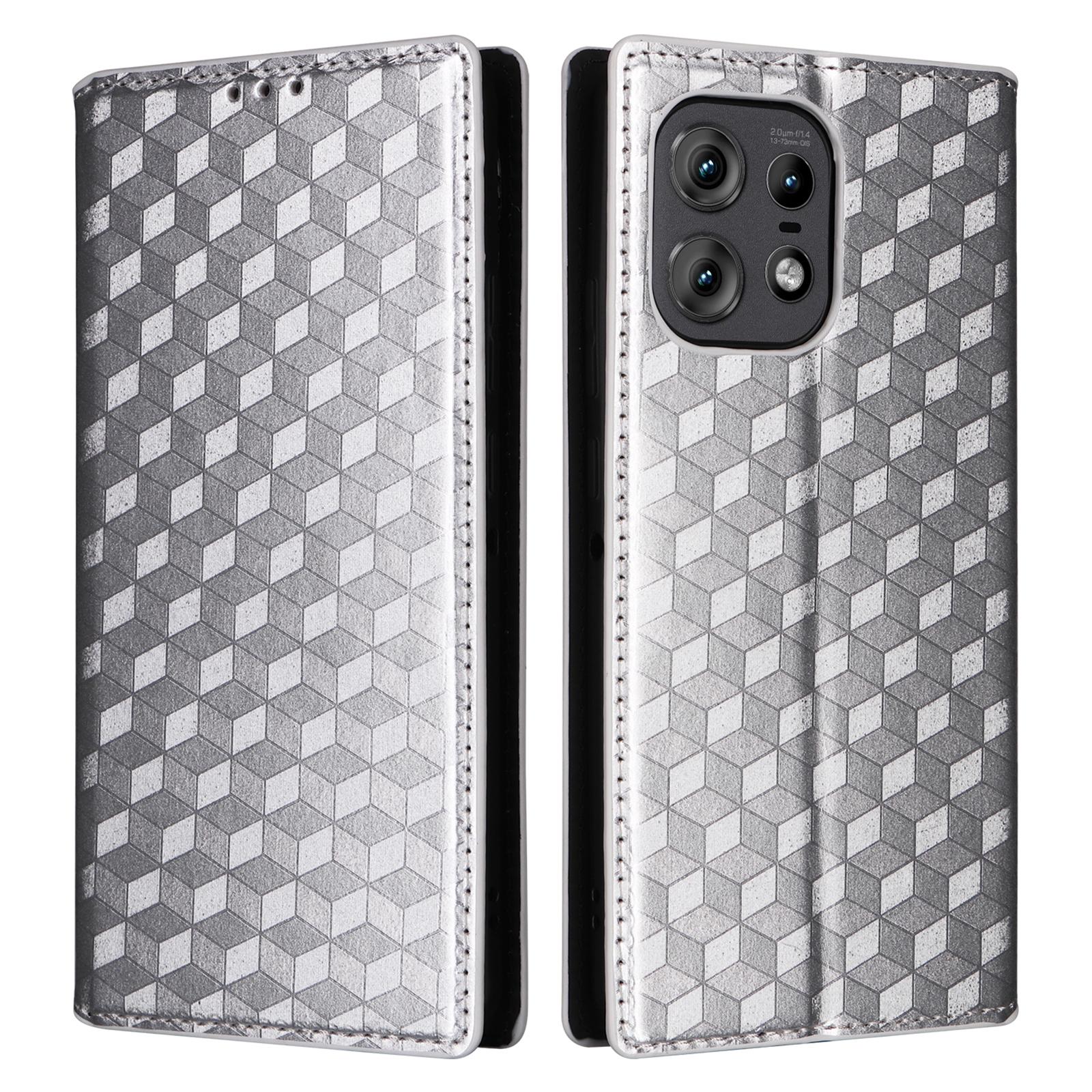

For Motorola Edge 50s Pro 5G/Edge 50 Pro 5G/Edge 50 5G Wallet Case Magnetic Closing Rhombus Leather Phone Cover Silver
