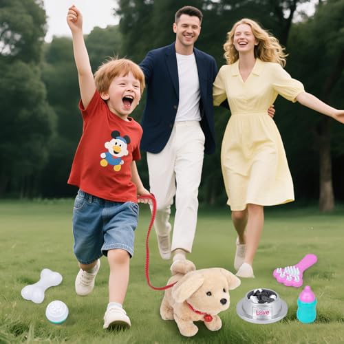 Electric Plush Dog Pretend Play Toy with Bell and Tug, Pet Grooming Kit, Doctor Play, Pet Care, Moving Dog, Sound Toy, Kids Gift, Educational Toy [Par