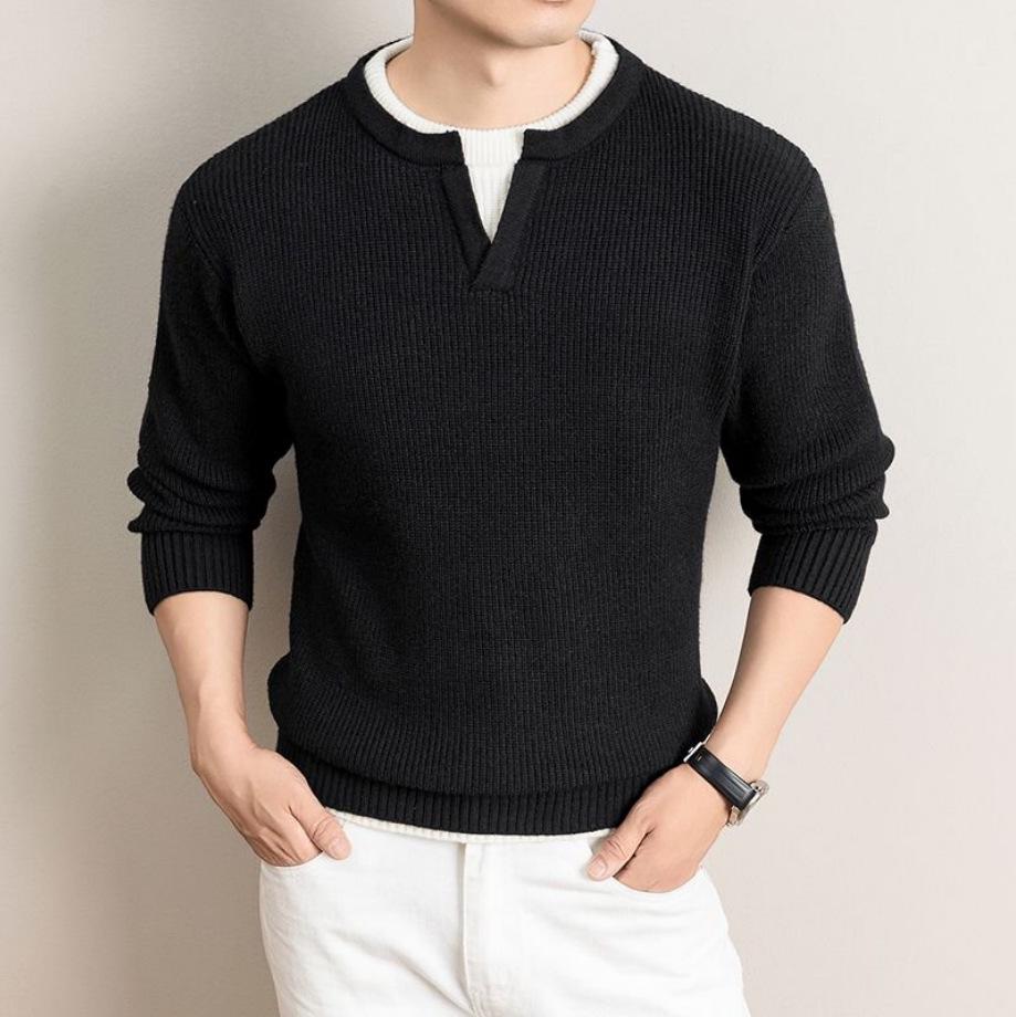 Shanggu Men’s High-End Loose Fashion Round Neck Sweater - Light Luxury and Versatile