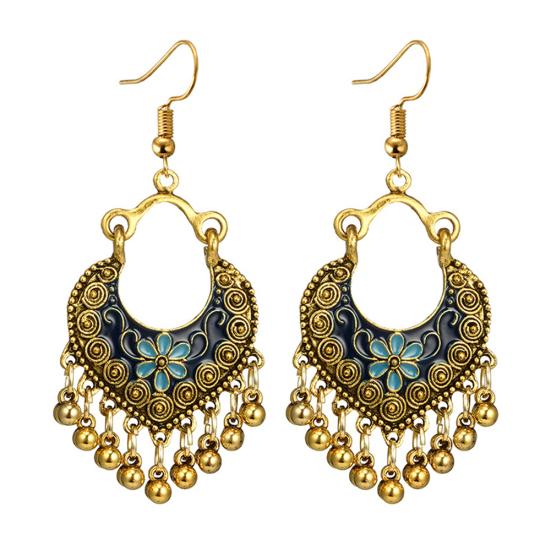 Bohemian Women Flower Bells Tassel Enamel Hook Earrings Party Banquet Jewelry