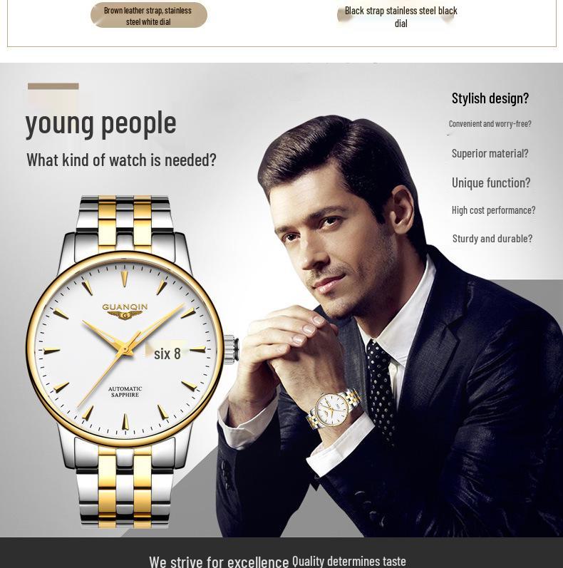 Montre Mécanique Suisse Haut de Gamme pour Homme avec Bracelet en Acier, Double Date, Conception Étanche - Nouveau Style Business Authentique