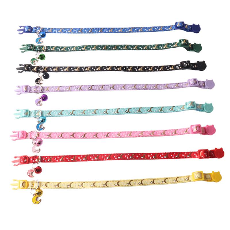 New Pet Dog Collar with Star Moon Pattern Gold Plated Buckle and Bell for Cats Dogs  Dog Harness and Leash Set Dogs Accessoires