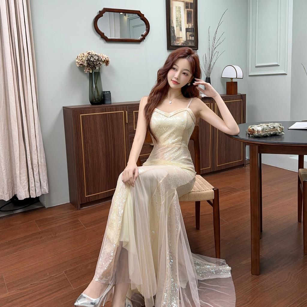 Evening Dress Women's New Banquet Temperament Socialite High-end Light Luxury Wedding Banquet Niche Host Graduation Fishtail Skirt