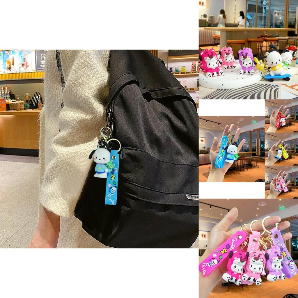 Adorable Porte-clés Pochacco Cartoon Poupée en Peluche Mignon Breloque de Sac Cadeau Matériau en Caoutchouc Coloré