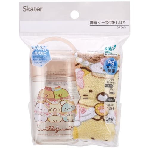 Skater Hand Towel Set with Case for Kids, Made In Japan, Sumikkogurashi Sweets Shop (OA5AG-A)
