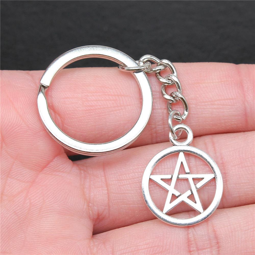 28mm Key Ring Star Pentagram Moon Minimalist Jewelry Components QY043