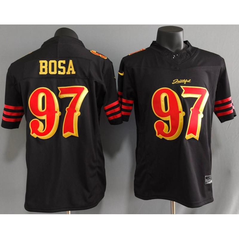 Camiseta de Fútbol NFL San Francisco 49ers 97 Nick Bosa Negra Réplica para Hombre Uniforme Ropa para el Día del Partido de los Aficionados