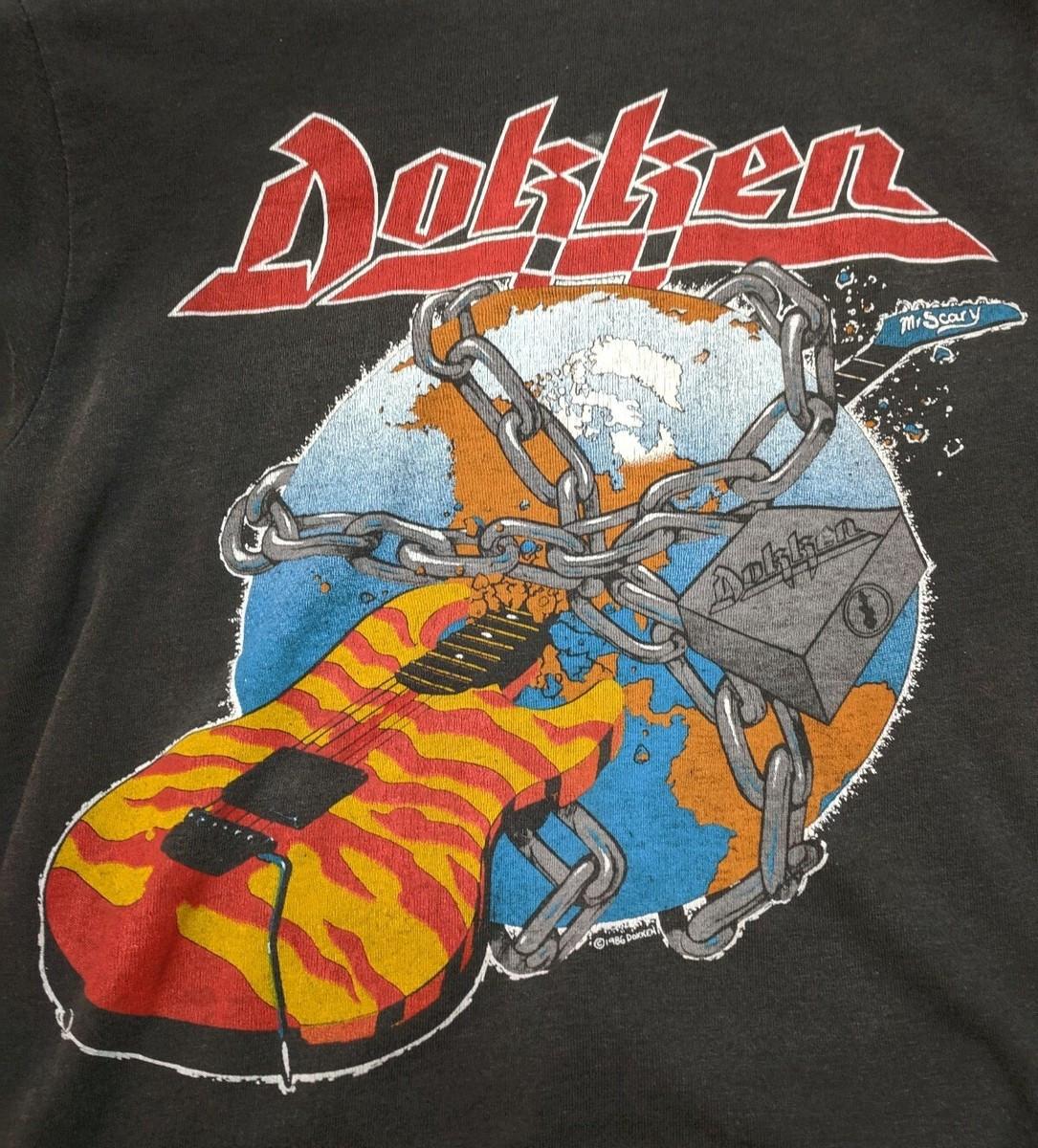 Vtg Dokken Chained Earth guitar rokken 1986 T-shirt SA029 FREE SHIPPING L