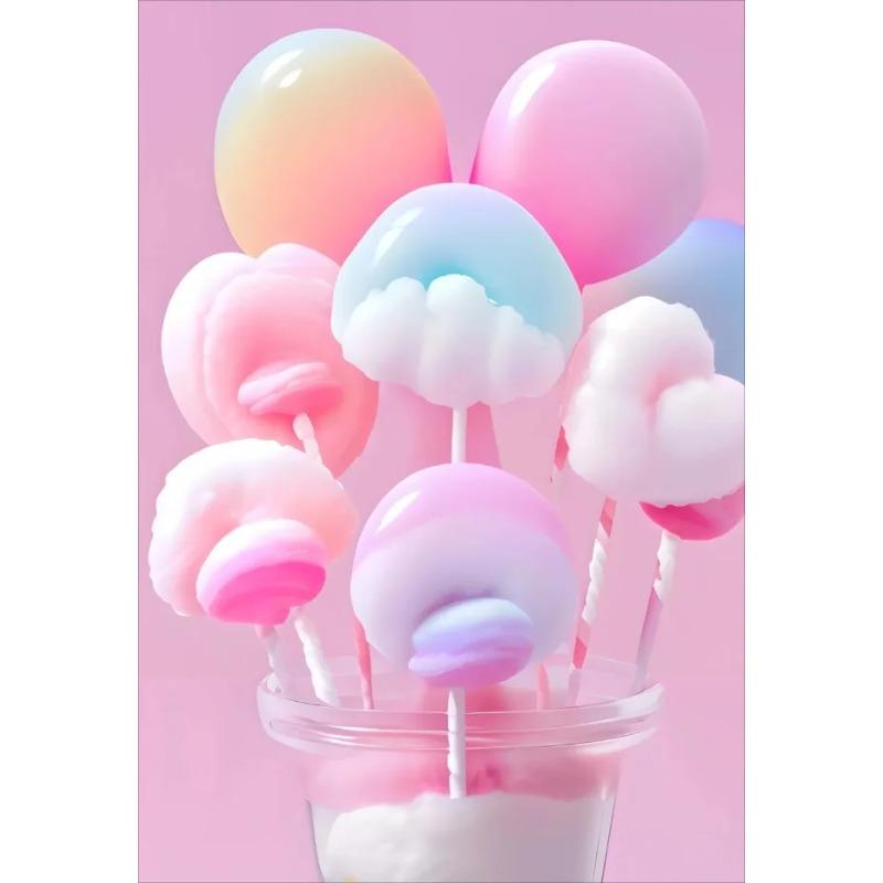 Colored Cotton Candy Rainbow Love Heart Posters Prints Canvas Printing Wall Art Picture for Girl Room Dessert Shop Decor Gifts
