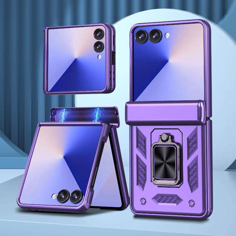 

Luxury Solid Color 360 ° Rotating Metal Car Holder Ring Hard PC+Soft TPU Bumper Armor Phone Case for Samsung Galaxy Z Flip 7 6 5 Galaxy Z Flip7 фиолетовый