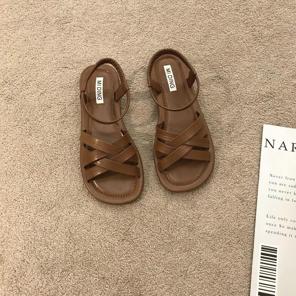 2024 Summer Women's Breathable Flat Sandals: Soft Fairy Style Roman Beach Shoes for Students