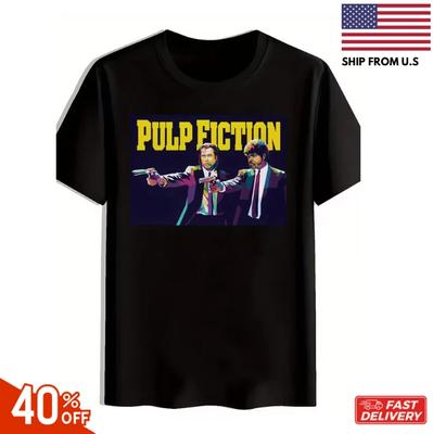 [Pulp Fiction T-Shirt] Schwarzes Herren Pulp Fiction Grafik T-Shirt | Lässiges Rundhals
