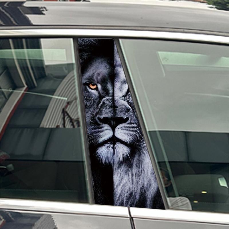 2pcs Animal Lion Dog Car Center Pillar Sticker Auto B Pillar Protective Film Decoration Scratch Cover Sticker