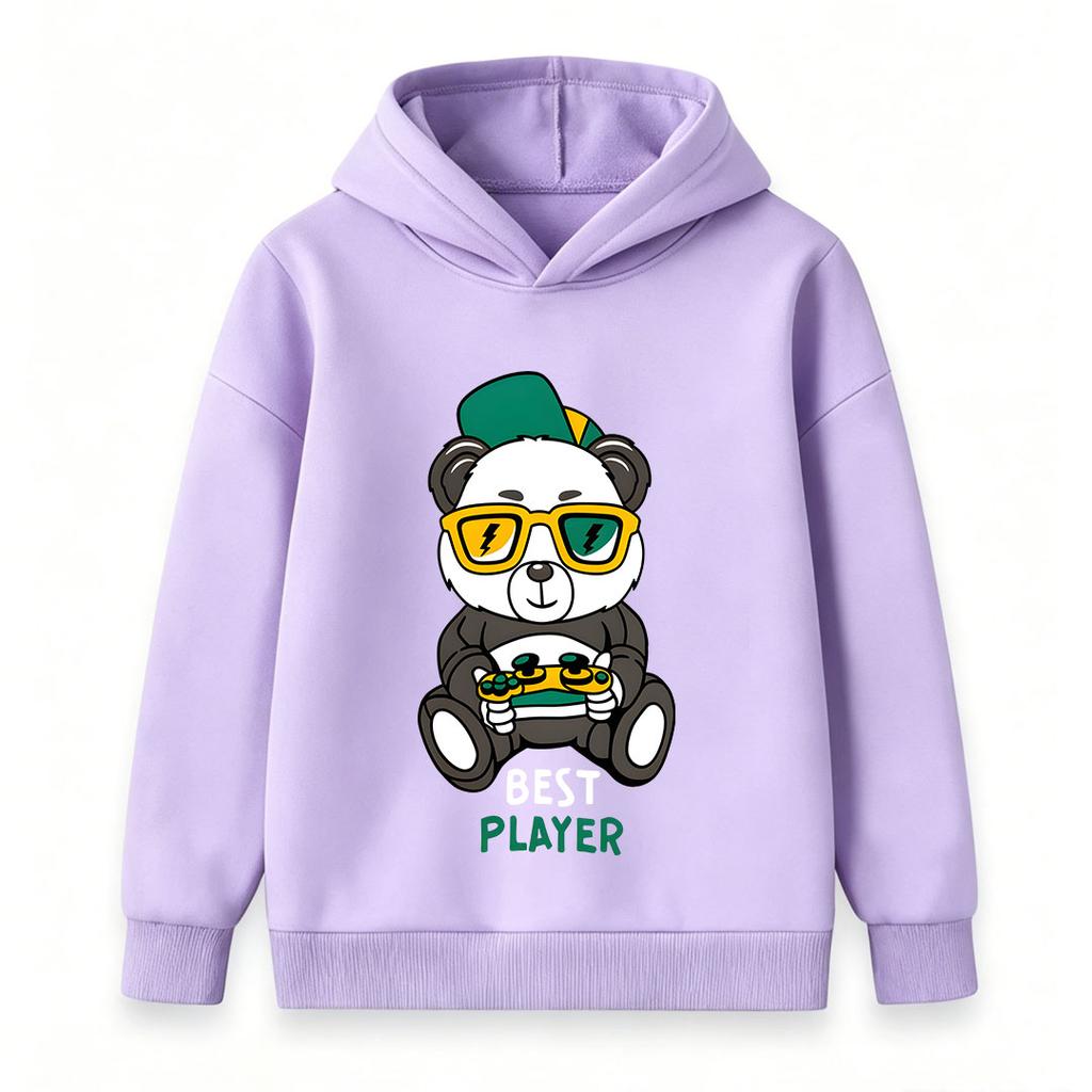 Kids Boys Girls Pullover Hoodie, Cool Gaming Panda Best Player Print Casual Long Sleeve Hooded Sweatshirt for Little Game Lovers Daily Wear Outdoor