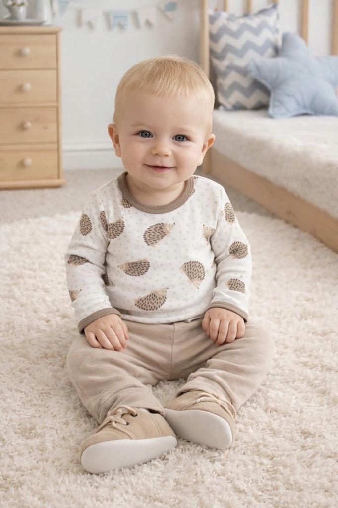 Baby Bodysuit 80 Long Sleeve From the Manufacturer 100% Cotton Hedgehogs Beige