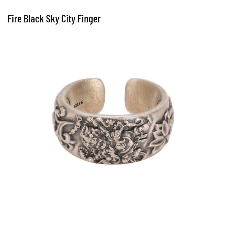 

Тибетское кольцо Ваджра Махакалы: Серебро 925 пробы с позолоченным античным покрытием Adjustable Open Size