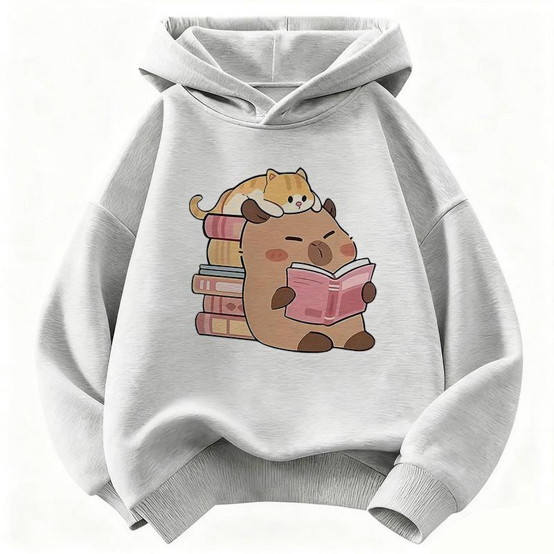 Felpa Carina con Gatto e Capibara che Leggono Libro con Cappuccio Felpa per Bambini con Cappuccio per Ragazzi Ragazze Primavera Felpa Casual