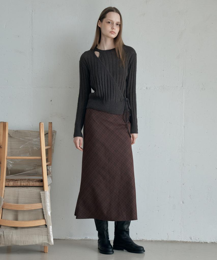 Awi Check Flared Skirt_Brick