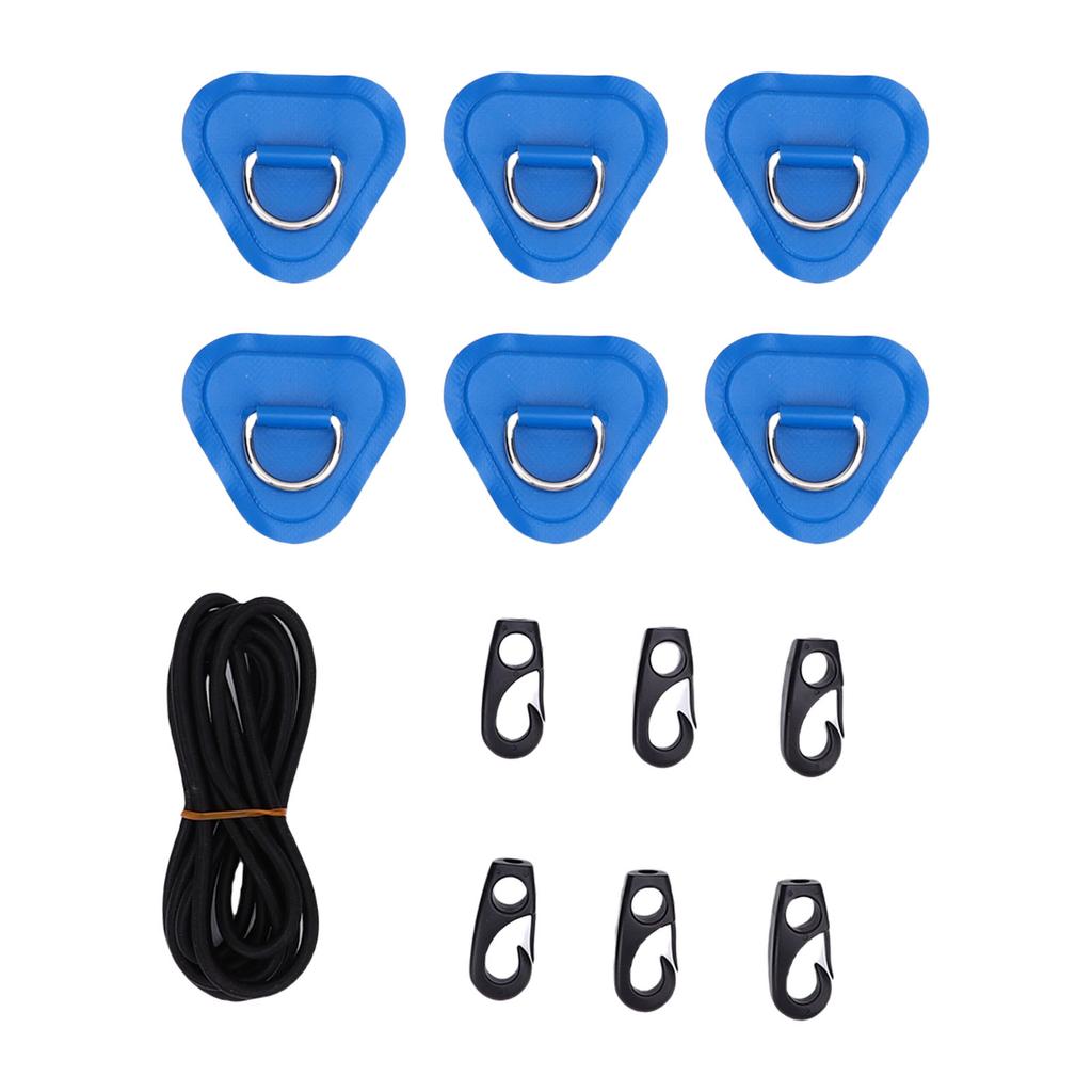 Stainless Steel D Ring Patch Kit Triangular with Elastic Cord Hooks D Ring PVC Patch for Inflatable Boat Raft Dinghy