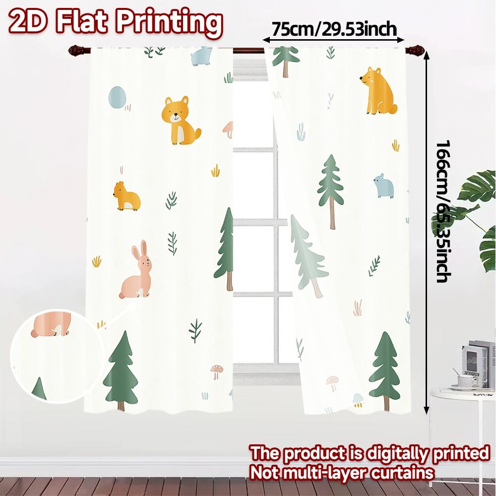 2pcs,Curtains Cute Forest Animals Woodland Theme (3) Modern Curtain Fabric Versatile Durable Polyester Curtains Festive Ldeal