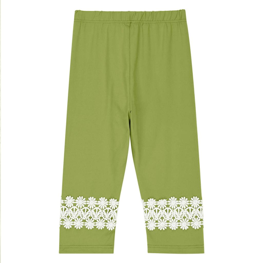 Children's  Fashionable Solid Color Cute Girls Casual Sports Yoga Pants Lace Cropped Pants Leggings