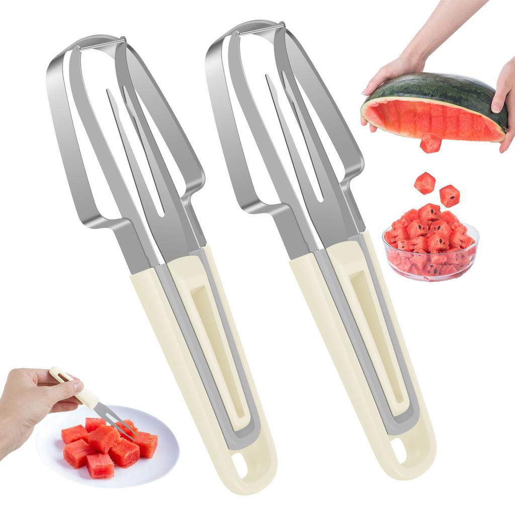 Watermelon Fork Slicer Cutter Stainless Steel Watermelon Cutter Portable Watermelon Cutter Slicer Tool with Watermelon Scooper