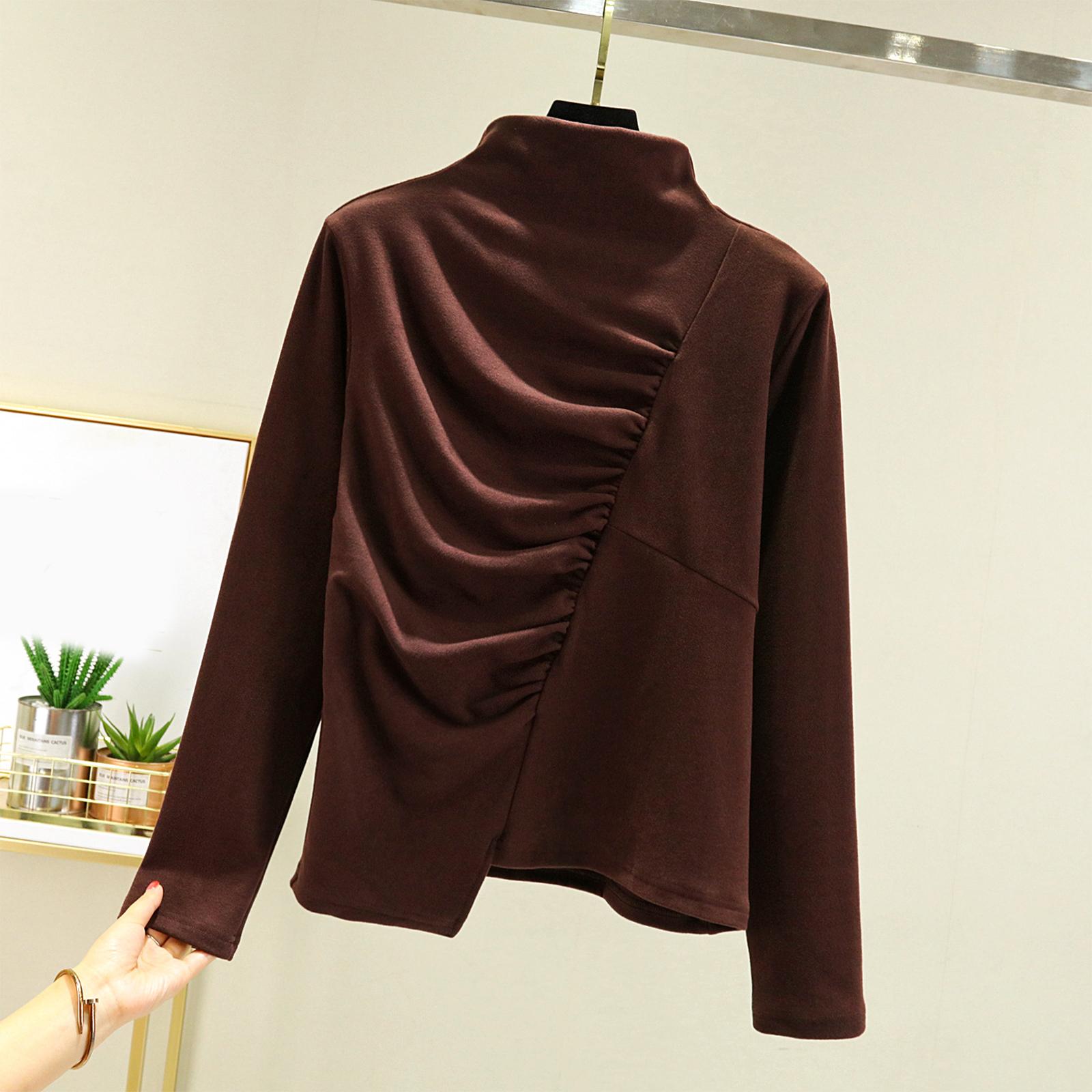 

Женское свободное удобное повседневное модное и теплое нижнее белье с бесшовным полувысоким воротником и топом с длинными рукавами из толстого велюра L кофейный