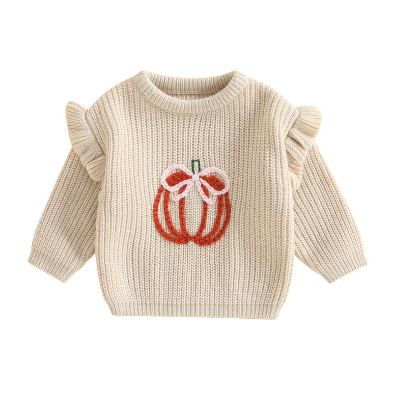 

Autumn Baby Girls Sweaters Coat Kids Knitting Pullovers Tops Baby Girls Halloween Pumpkin Embroidery Long Sleeve Sweater 9-12M хаки