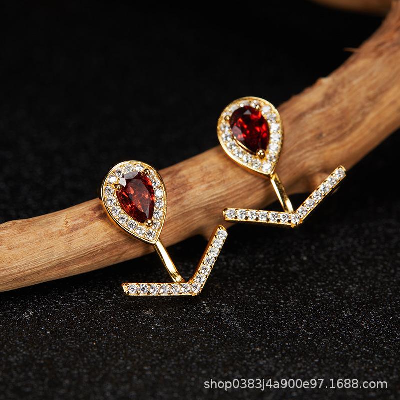Ouyang Nana Earrings, Song Huiqiao Water Drop Earrings, High-End Sense Light Luxury Earrings, Rear Hanging Type, Sweet Temperament