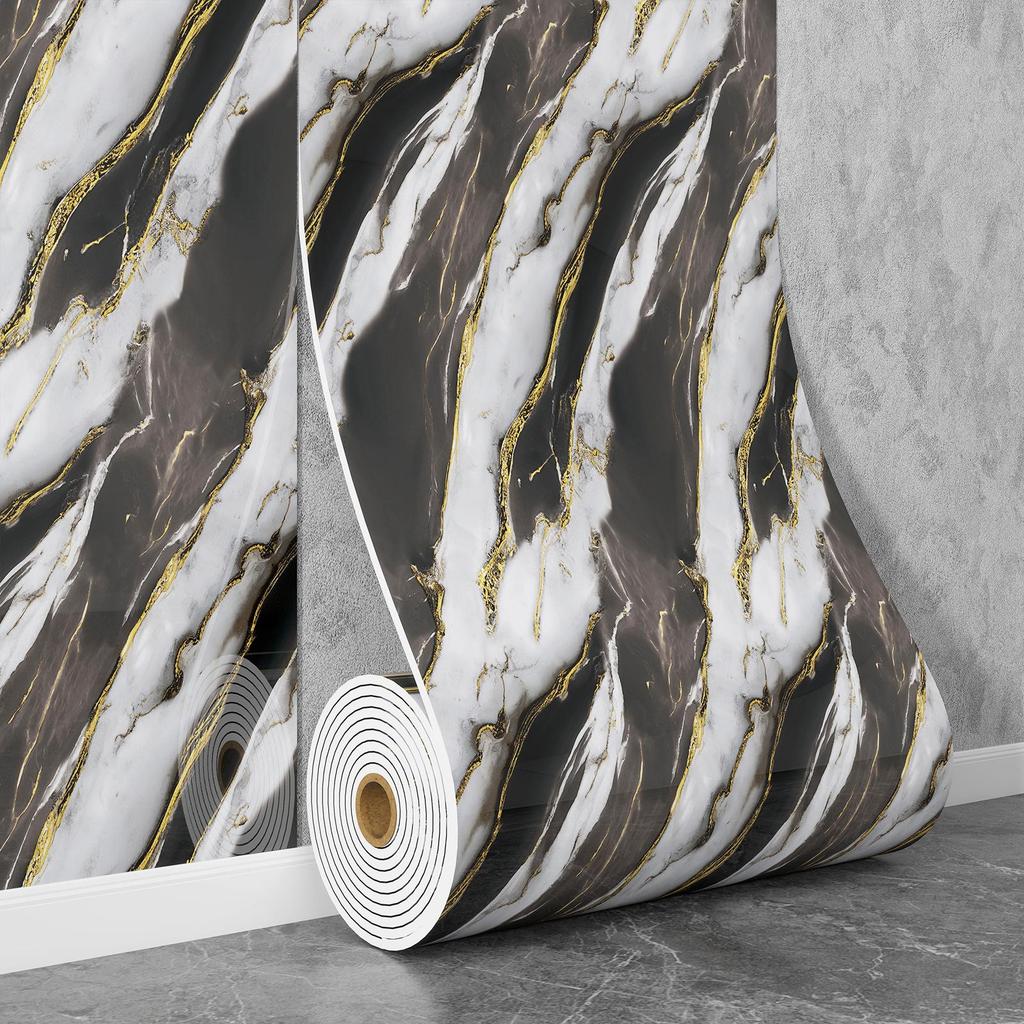 Self-Adhesive Waterproof Imitation Marble Tile Wall Sticker for Bathroom, Living Room, Kitchen, and TV Background.