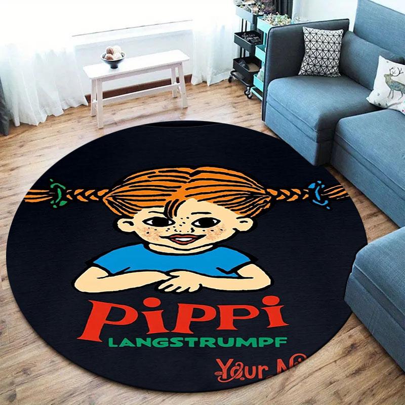 Pippi Langstrumpf Benutzerdefinierter Name Runder Teppich, Teppich für Wohnzimmer Schlafzimmer Sofa Spielzimmer Dekor, Rutschfeste Bodenmatte