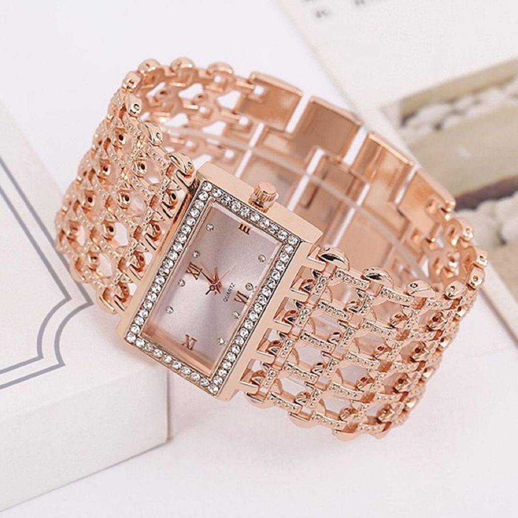 Luxury Diamond-Studded Square Ladies' Quartz Bracelet Watch