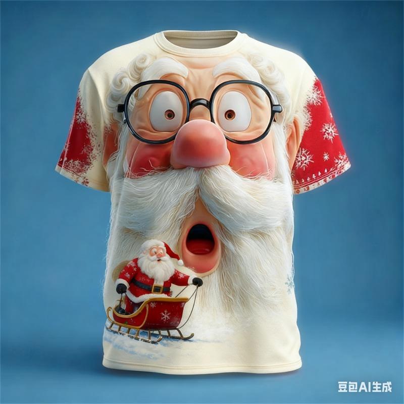 Weihnachten Herren T-Shirt Weihnachtsmann Muster Druck Herren Damen Rundhals T-Shirt Weihnachtsgrafik T-Shirts Neu in Oberteile & T-Shirts