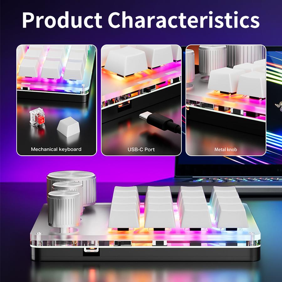2.4G Customize Bluetooth 3 Modes USB Custom Mechanical Keyboard with Knob Volume Button Knob Programming Macro Gaming 16 Key Key
