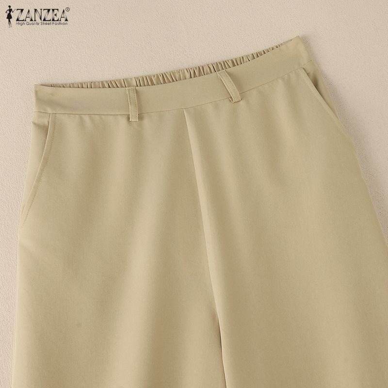 ZANZEA Women Casual Elastic Waist Loose Wide Leg Pants