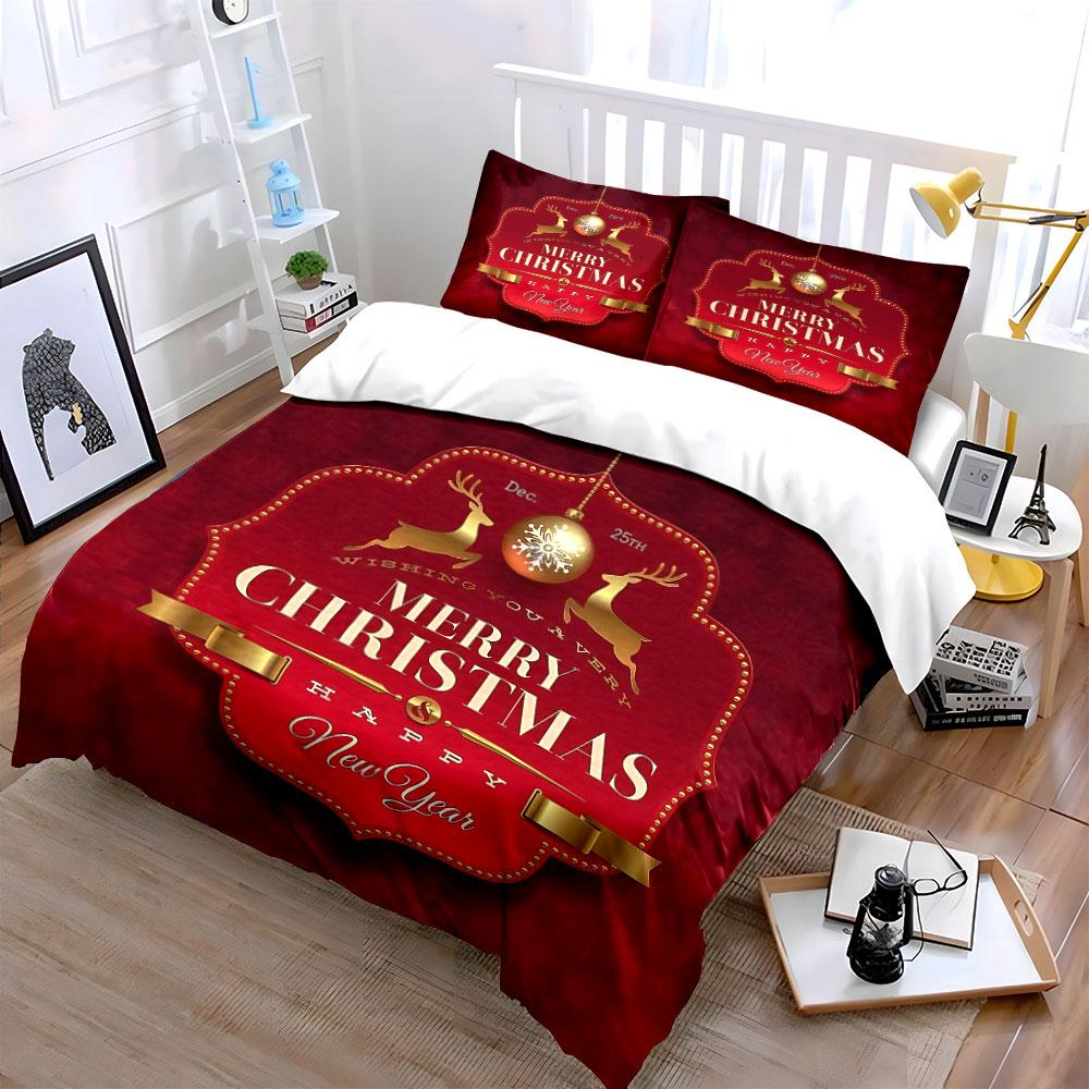 Merry Christmas Red Decoration Bedding Duvet Cover Set Duvet Cover Pillowcases (1*Duvet Cover 2*Pillowcases, without duvet insert)