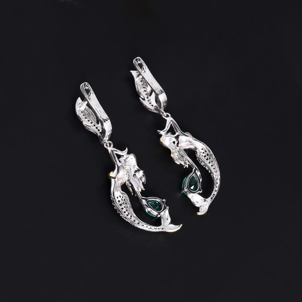 Elegant Mermaid Design earrings created pear 5*7mm emerald Nano 925 sterling silver jewelry for women proposal and banquet gift