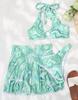 Women's Swimsuit Printed Sexy Halter High Waist Three-piece Bikini Set