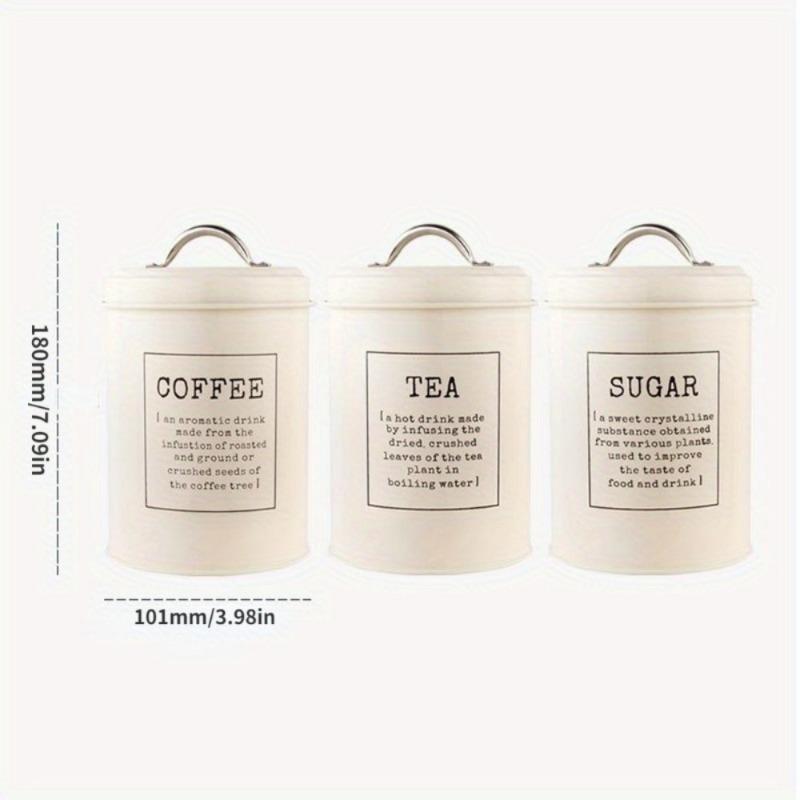 3Pcs Coffee Sugar Container Sets Decor Lid Metal Tea Coffee Sugar Storage Jars Canister Pot Kitchen Container