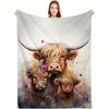 Highland Cow Shaggy Cattle Animal Print Art Blanket - Soft All-Season Multi-Purpose Throw for Couch, Bed, Office, Travel & Gift