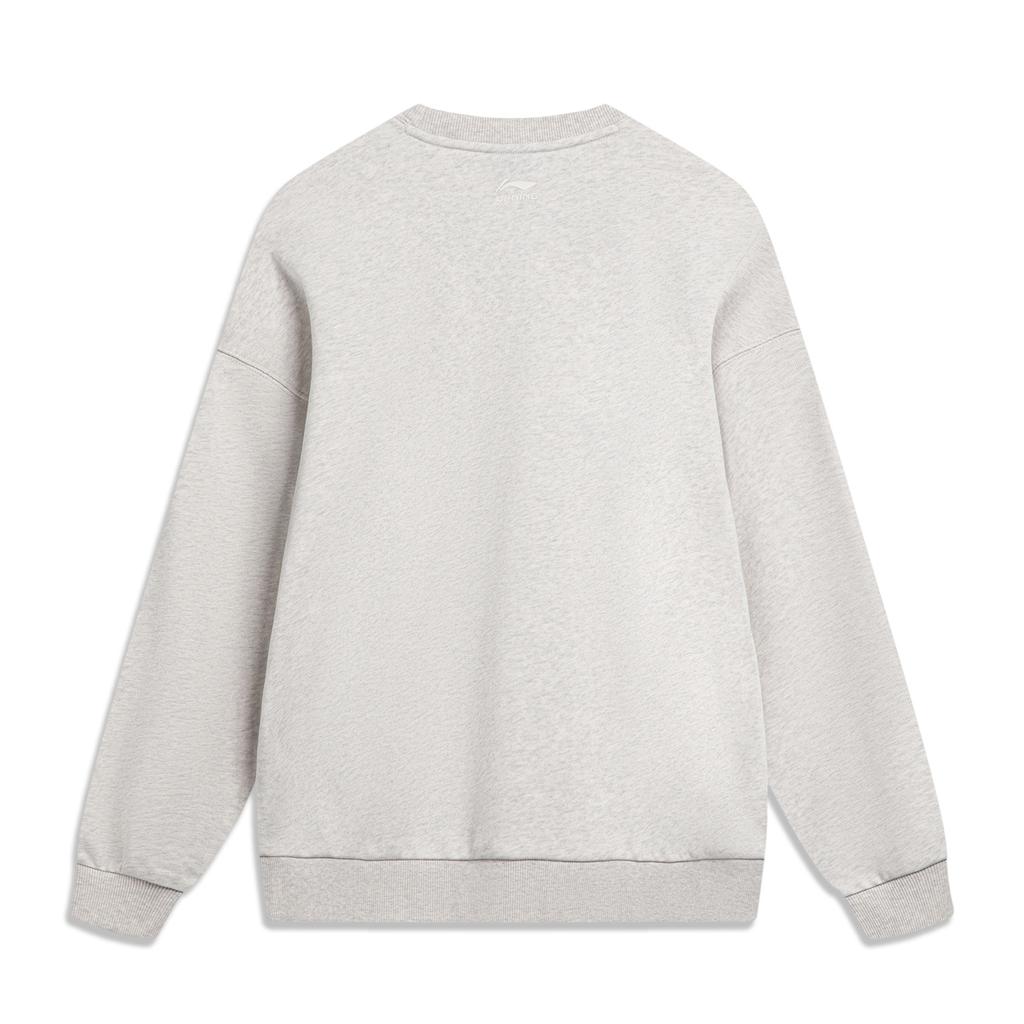 Li Ning Sports Lifestyle Series Fashion Round Neck Pullover Casual Long Sleeve Sweatshirt Women sweatshirt Flower-Gray Tile-Gray AWDTB46-10