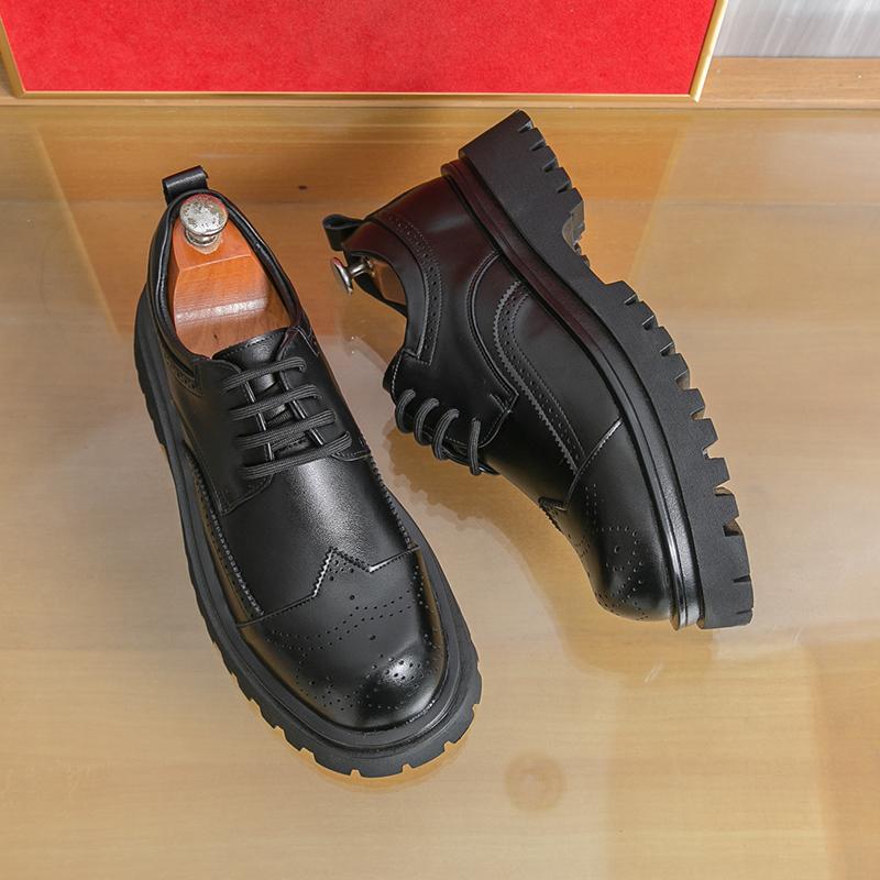 Herren Casual Derby Schuhe mit dicker Sohle Leder Schnürschuhe Hochzeit Bräutigam Business Formal Erhöhen Höhe PU gefüttert Gummi Sohle
