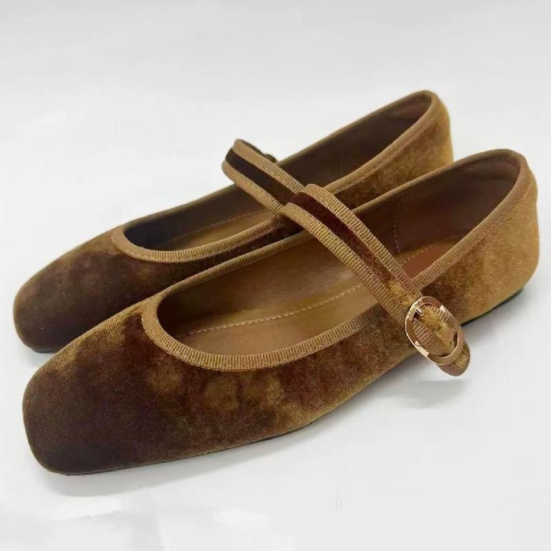 Cozy Faux Suede Brand Ballet Flats Women Fashion Round Toe Shallow Mary Jane Shoe Elegant Narrow Buckle Plus Size Designer Flats