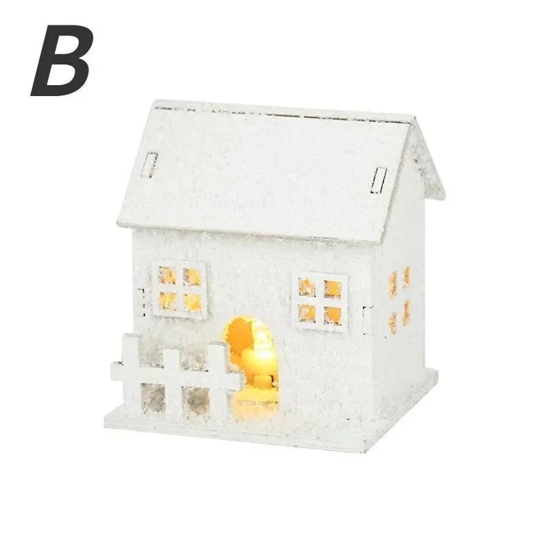 Xmas Ornament Christmas Led Light Wooden House with Snowflake Luminous Cabin Christmas Decorations