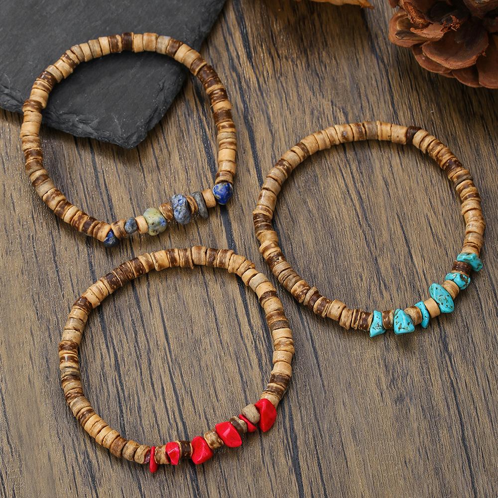Coconut Shell Beaded Bracelet Female Bohemian Rice Flake Turquoise Blue Gold Gravel Bracelet Bracelet