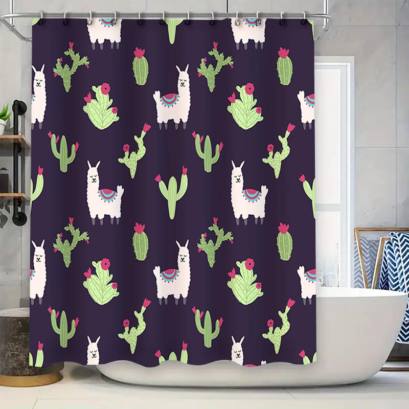

Llama Cactus Shower Curtain Purple Decorative Bathtub Hanging Rug Waterproof Home Bathroom Fabric 90x180cm