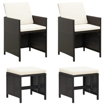 Vidaxl 4-Cz. Set of Garden Chairs and Stools, PE Rattan, Black