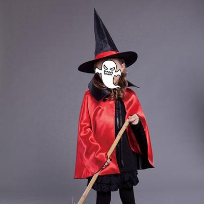 Double Layered Cloak Hat Set Stand Collar Coat Lace Up Short Kids Halloween Outfit Halloween Costume
