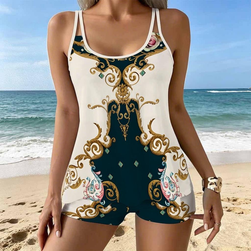 Women's Swimwear Tankini 2 Piece Swimsuit Geometric Stripes Pattern Vacation Bathing Suits
