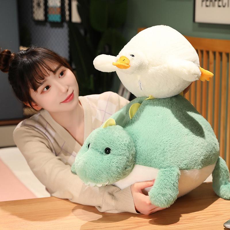 1 buc. Jucărie de pluș de dinozaur dolofan Kawaii păpușă moale umplută de gâscă albă pernă drăguță cu animale decor cadou pentru prieteni, copii, fete